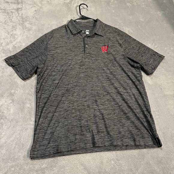 Wisconsin Badgers Polo Shirt Mens Large Tall Grey Under Armour Heatgear - Picture 1 of 5